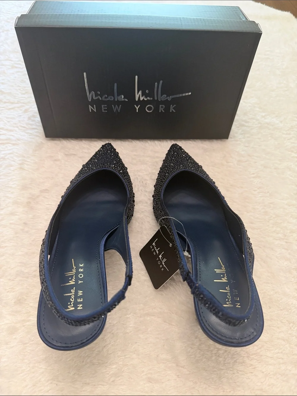 🆕 Nicole Miller Women's Navy Rhinestone Slingback Pump - Picture 6 of 9